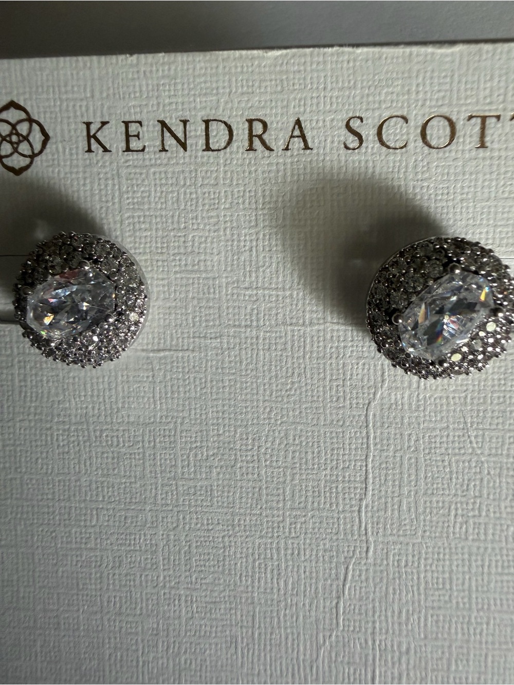 Kendra Scott Clear Crystal Halo Stud Earrings in Silver Tone